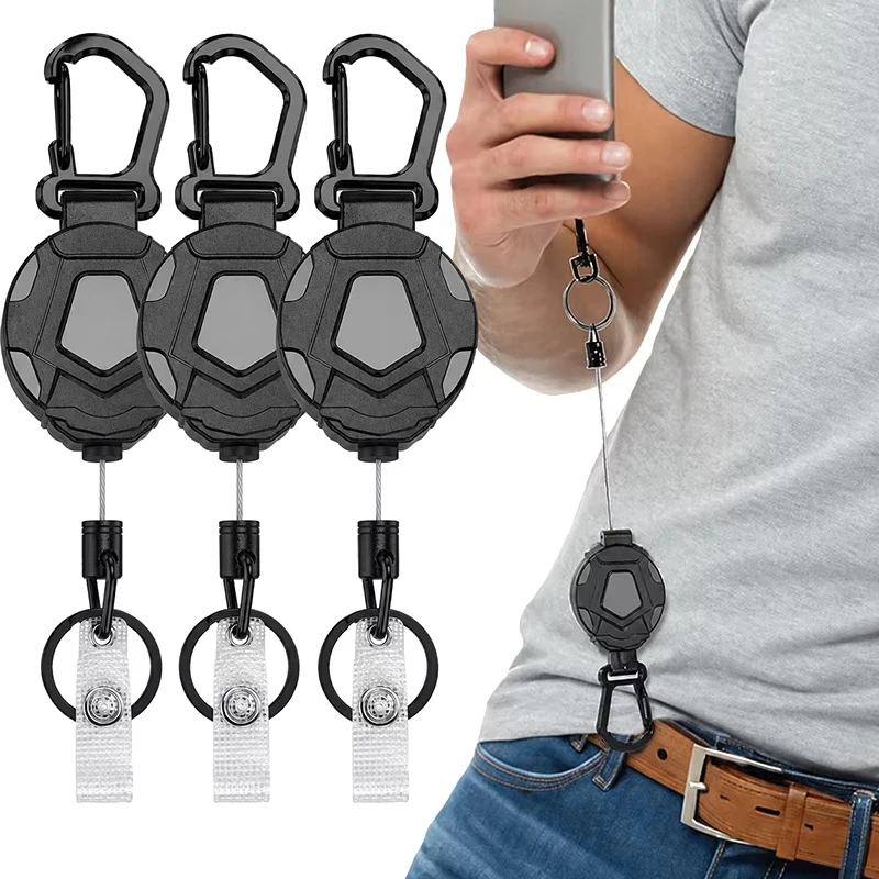 Retractable Cord Keychain Telescopic Key Chain Ring Retractable Keychain For Keys ID Badge Holder Carabiner Lanyard Accessories