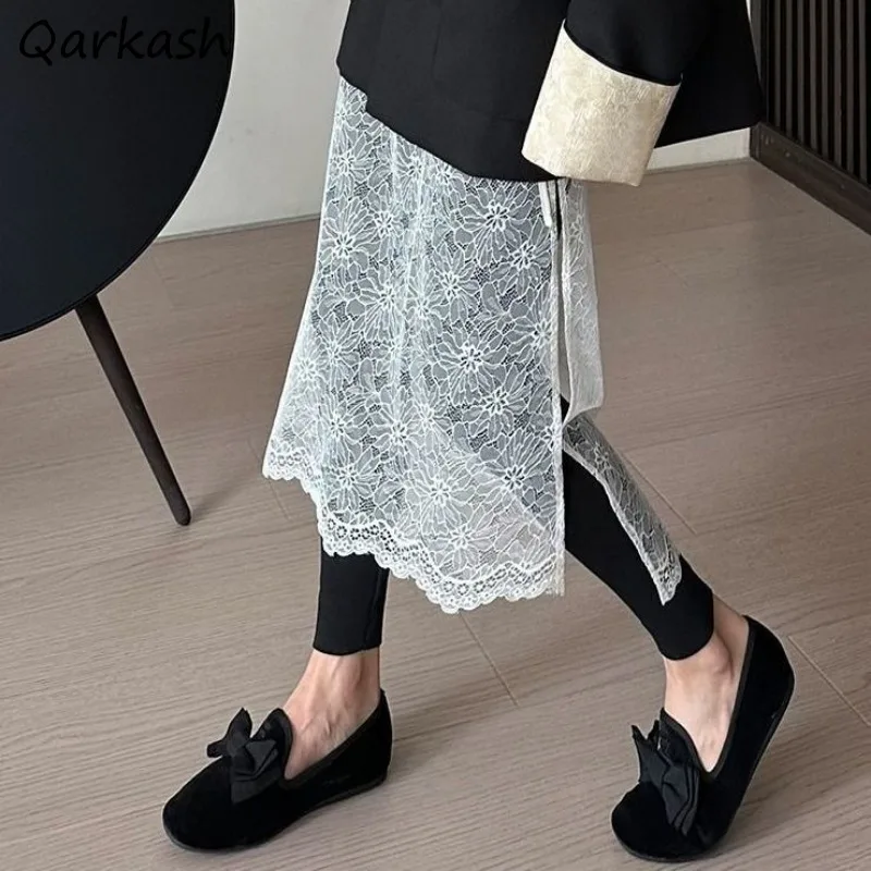 Simple Skirts for Women Outwear New Design Chic Korean Style Clothing Spring Students Solid Lace Hollow Out Girls All-match Thin