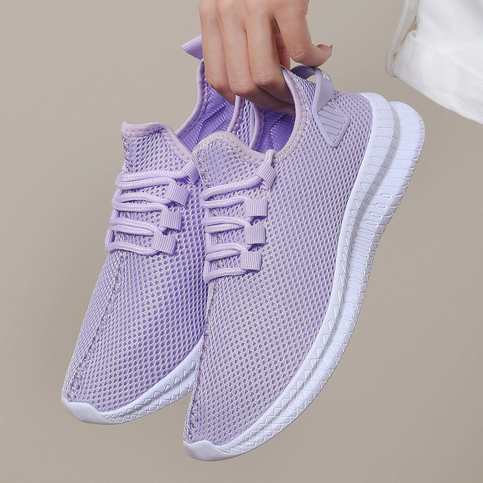 Women Shoes Lace Up Casual Shoes For Women Sneakers Lavender Breathable Mesh Sports Shoes Tennis For Women