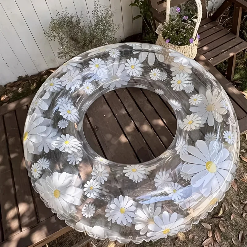 

Stylish Clear Daisy Inflatable Pool Swim Ring, Eye-Catching Durable Summer Water Entertainment Accessory