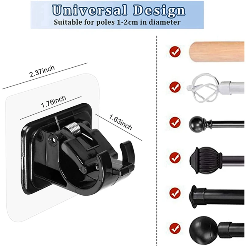 6 قطعة قضيب الستارة ذاتية اللصق قوس خالية من الأظافر قابل للتعديل ستارة الدش قضيب خطاطيف تعليق