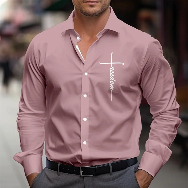 

Men's Jesus Faith Formal Shirt Lapel Button Long Sleeve Casual Business Party Evening Autumn and Winter Shirt 3D Printing XS-6XL