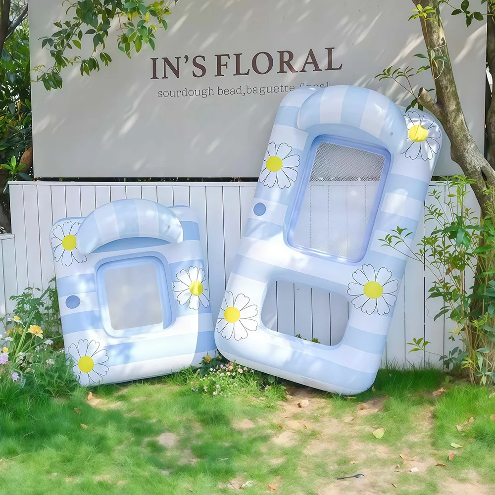 Lettino Galleggiante Gonfiabile a Righe Daisy per l'Estate 2026, Materassino Galleggiante in Rete Laminata per Piscina, Materassino Galleggiante per Divertimento Estivo in Acqua