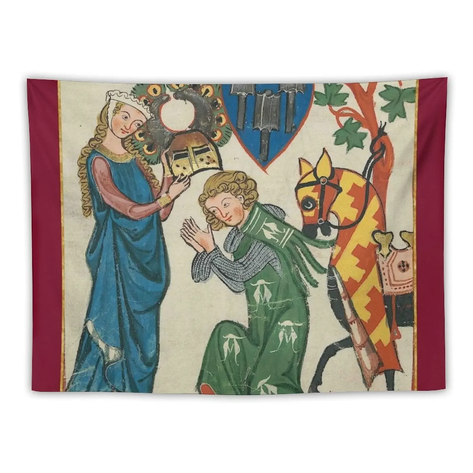 

She Bestows His Helm Medieval Illumination Tapestry Bedrooms Decorations Wall Art Tapestry