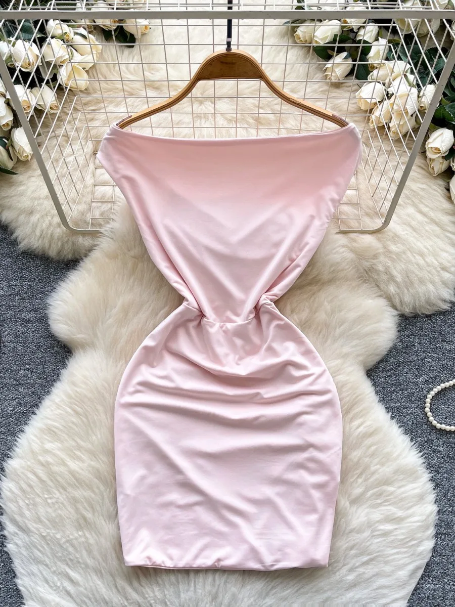 Foamlina verão plissado fino ajuste amarrar fenda design bodycon menina quente mini vestido puro desejo estilo doce fora do ombro mini saia