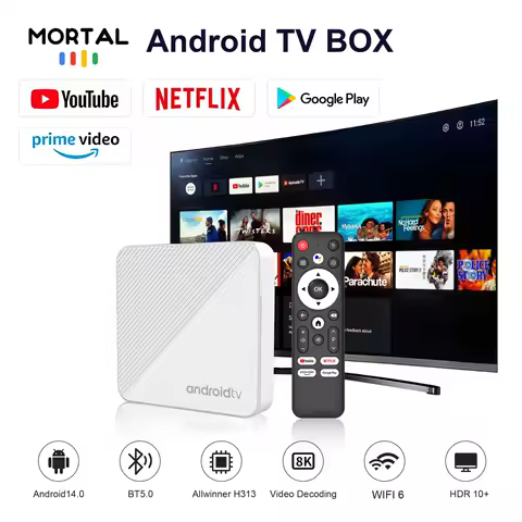 Mortal Android14.0 Smart TV Box T1X 4K HDR10 Netflix BT5.0 Voice Google Chromecast Wifi 6 AllwinnerH313 Media Player Set-top Box