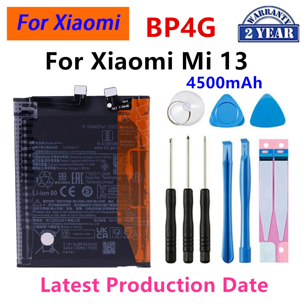 

Brand New Battery BP4G 4500mAh For Xiaomi Mi 13 Phone Replacement Batteries+Tools