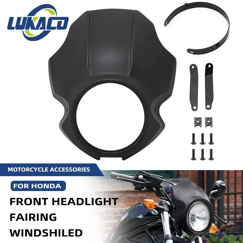 

Matte Black Motorcycle Accessories Front Head Light Protector Fairing Windshiled Cowl Cover For Honda Rebel CMX 300 500 17-23