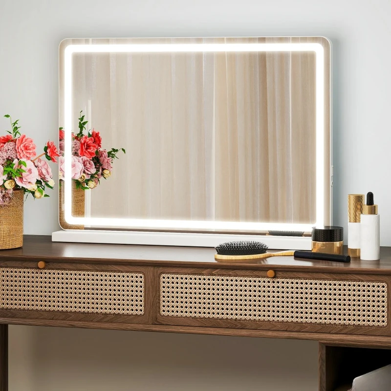 LED Vanity Mirror with Lights Aluminum Frame Bathroom Mirror Dimmable 3 Color Modes Makeup Mirror Memory Function Bedroom