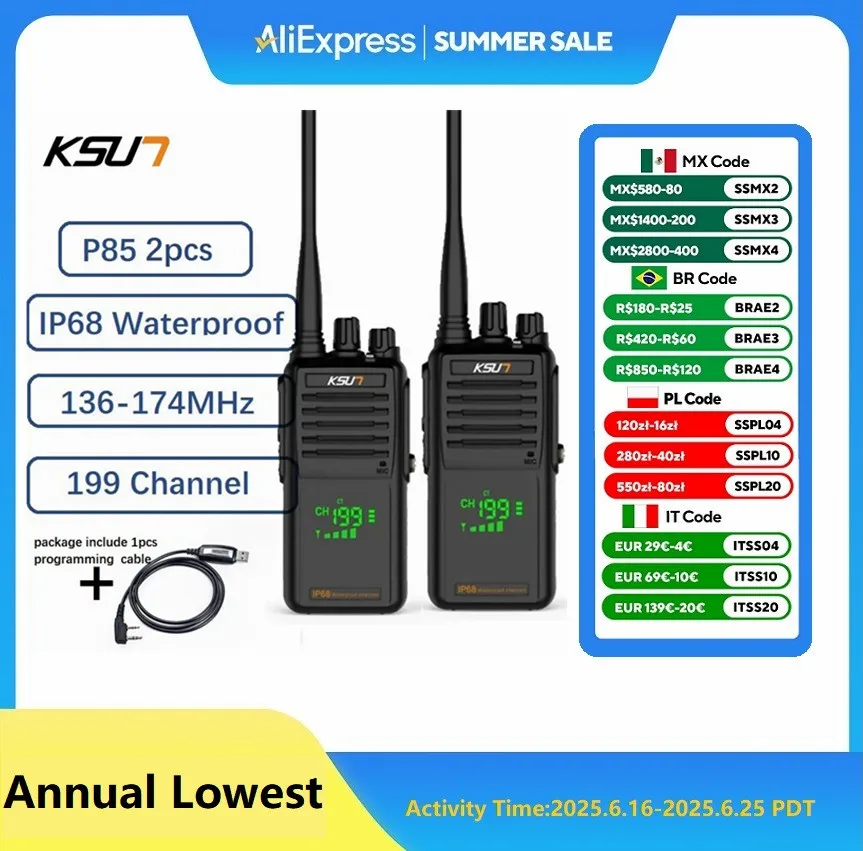 

Profesional VHF Long Range Walkie Talkie IP68 Waterproof Boat Radios For Fishing Kayak Communication Radio Station KSUT P85