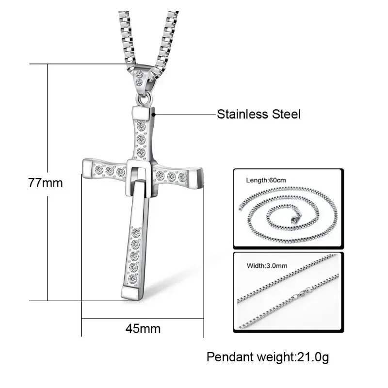 Dominic Toretto The Fast and The Furious Celebrity Vin Diesel Item Crystal Jesus Men Cross Pendant Necklace Gift Jewelry