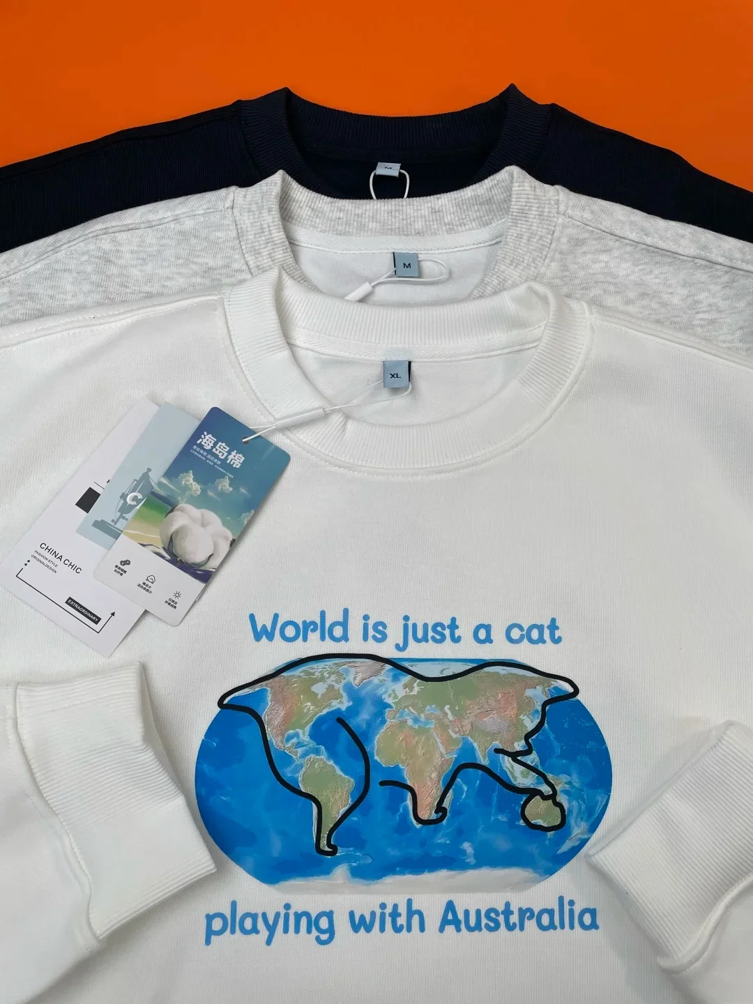 World Is a  Playing Autumn Winter Cotton Sweatshirt Unisex Customizable Personality Island Cotton Long Sleeve Crew Neck