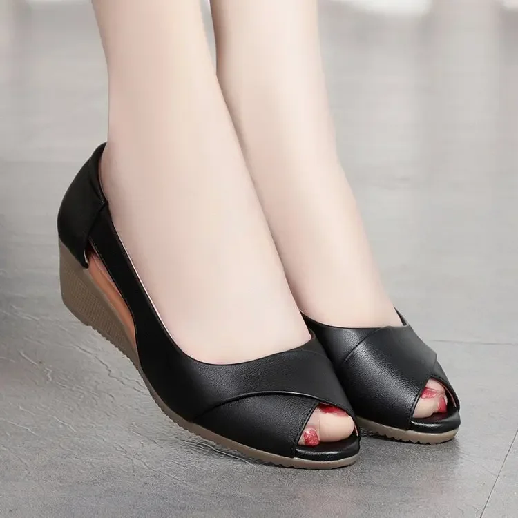 Casual Sandals Women Wedges Sandals Pumps Ankle Buckle Open Toe Fish Mouth Med Summer Women Shoes Fashion  Wedges Shoes852