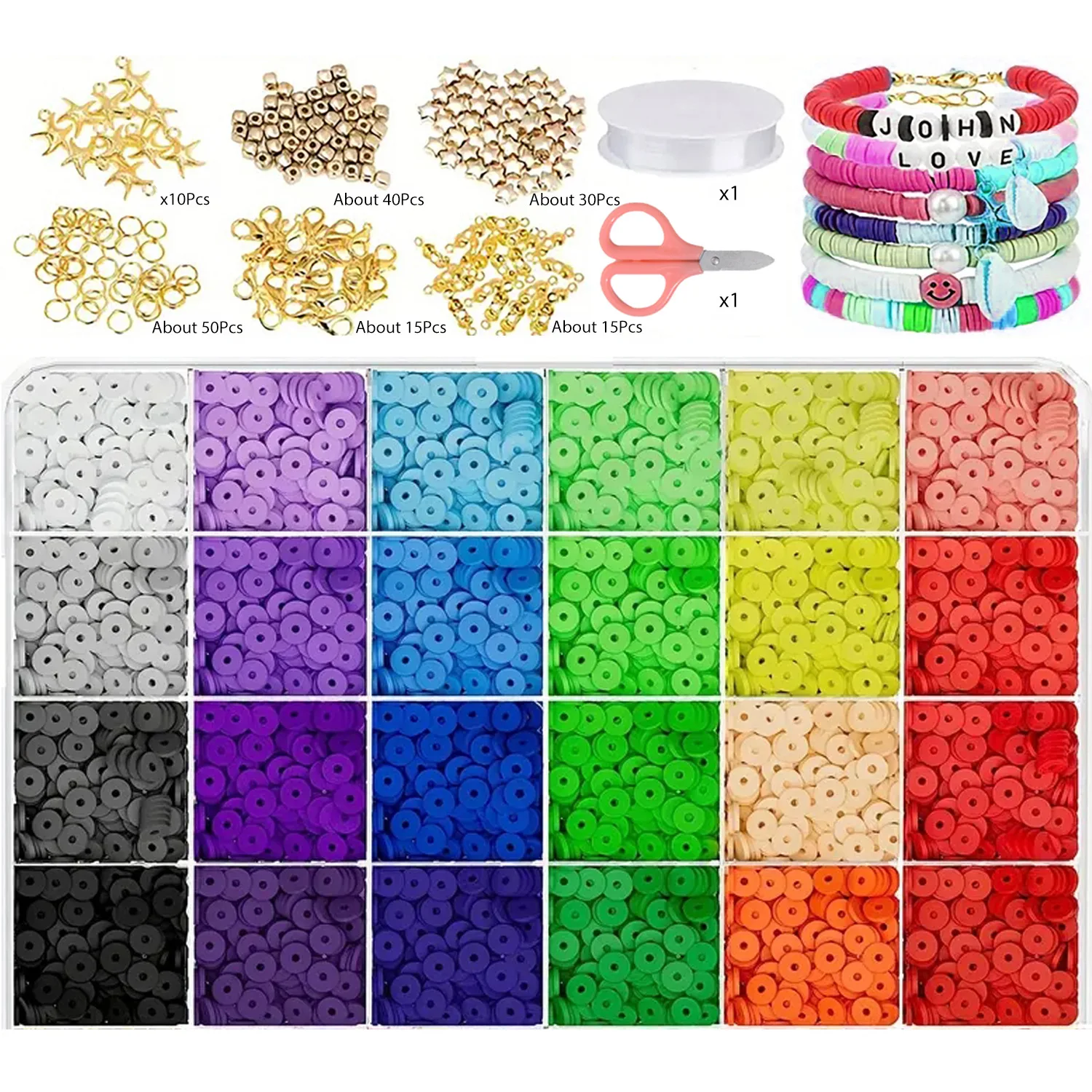 

Assorted Polymer Clay Beads Kit, DIY Jewelry Making, Handmade Craft, Bracelet, Necklace, Earrings, 300-6240Pcs