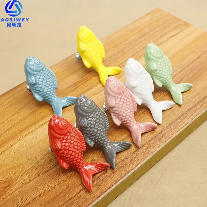 Children Drawer Knobs Fish Shape Ceramic Handles for Kids Room Kitchen Cabinet Handles Cupboard Knobs Furniture Hardware