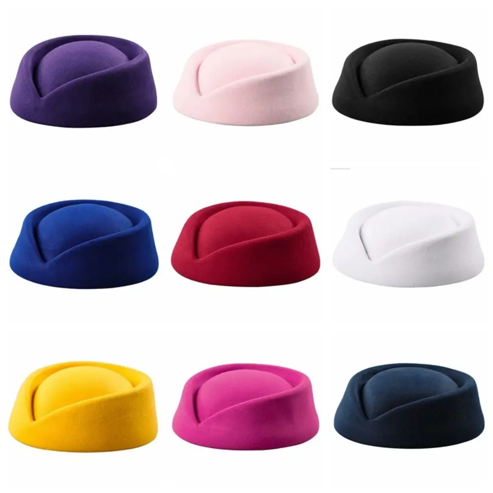 Vintage Looking Flight Attendant Hat Teardrop Hat Pillbox Hat Airline Stewardess Caps Beret Hat Colorful Uniform Stewardess Hat