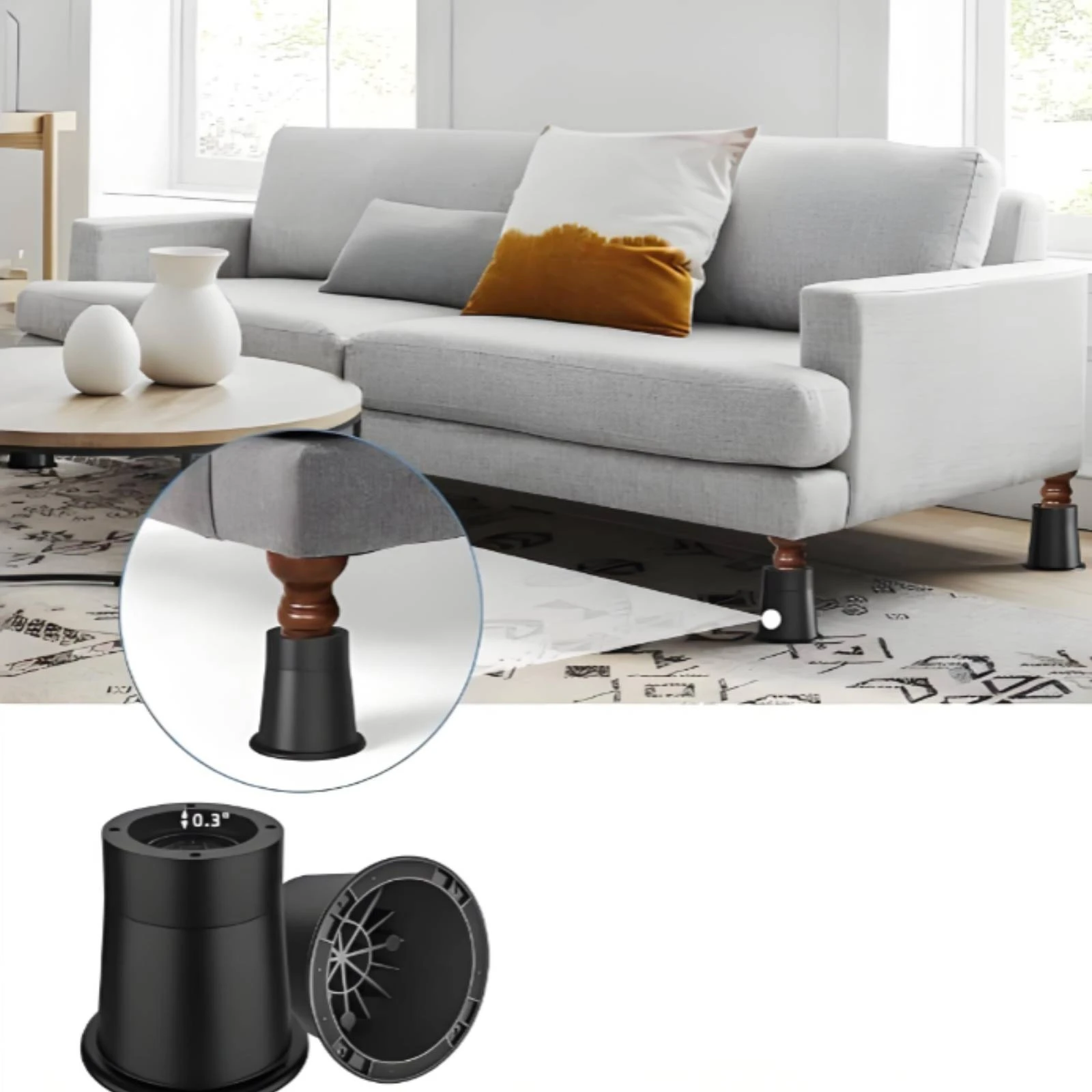 4 Pieces Furniture Leg Riser Textured Grip Bed Riser Furniture Lift Block Tapered Home Accessory Black - view 4