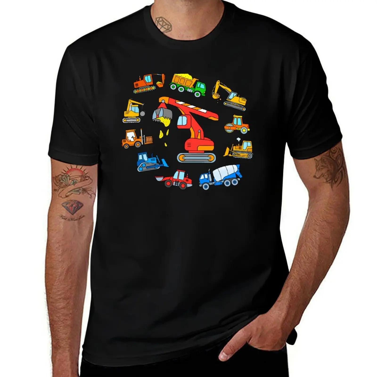 Construction Truck Digger Excavator Bulldozer Forklift Dump Truck T-Shirt Urban Style Casual Short Sleeve Top
