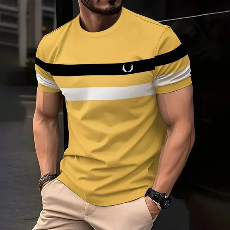 3d printed color striped T-shirt, men's color block pattern short-sleeved T-shirt, Harajuku streetwear, O-neck top T-shirt cloth