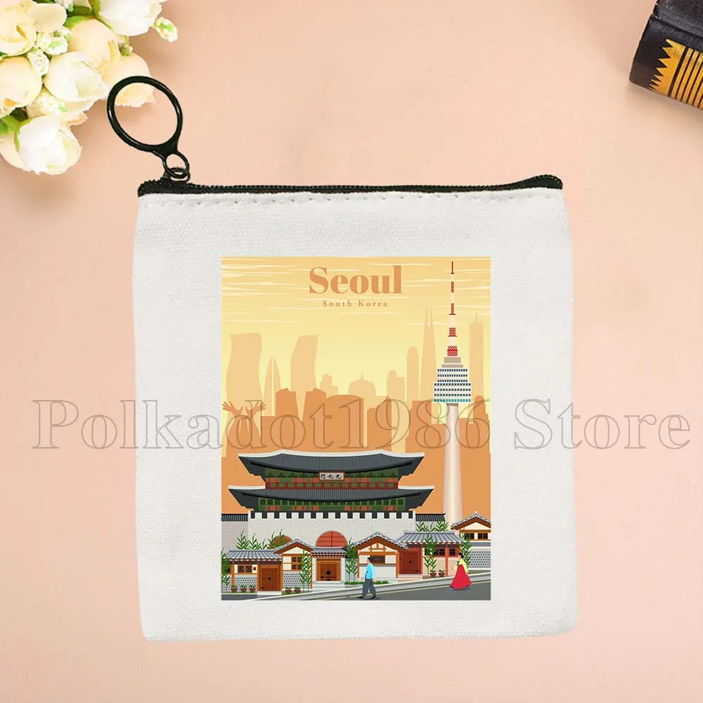 Montreal Mumbai Munich New Delhi Osaka Oslo Petra Prague Quebec Rejkjavik Riga Print Canvas Coin Purse Key Case Bag Wallet Pouch #2