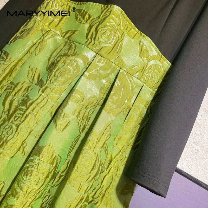 Gedivoen Otoño Invierno moda mujer vestido cuello cuadrado manga larga Patchwork Jacquard vestido de baile Vintage vestidos elegantes