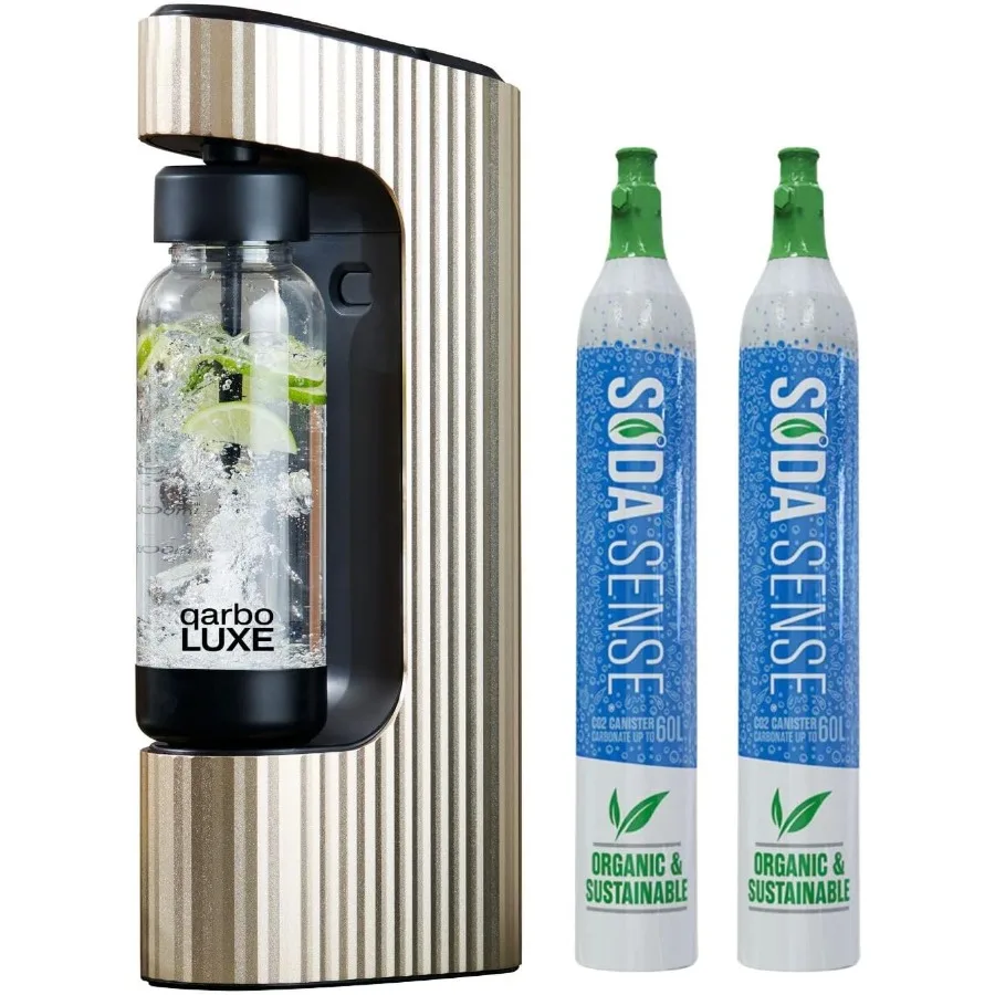 qarbo LUXE Máquina para hacer agua con gas de metal premium - Carbonador de bebidas de soda para el hogar Seltzer Carbonación de agua Fizz Maker