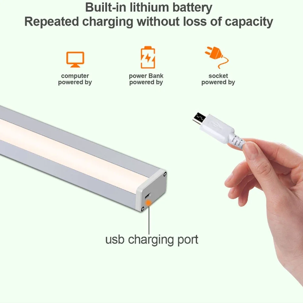 Sensore di movimento rotante sotto le lampade dell'armadio lampada da parete a luce notturna a LED ultrasottile senza fili per il tubo della barra dell'armadio della camera da letto della cucina