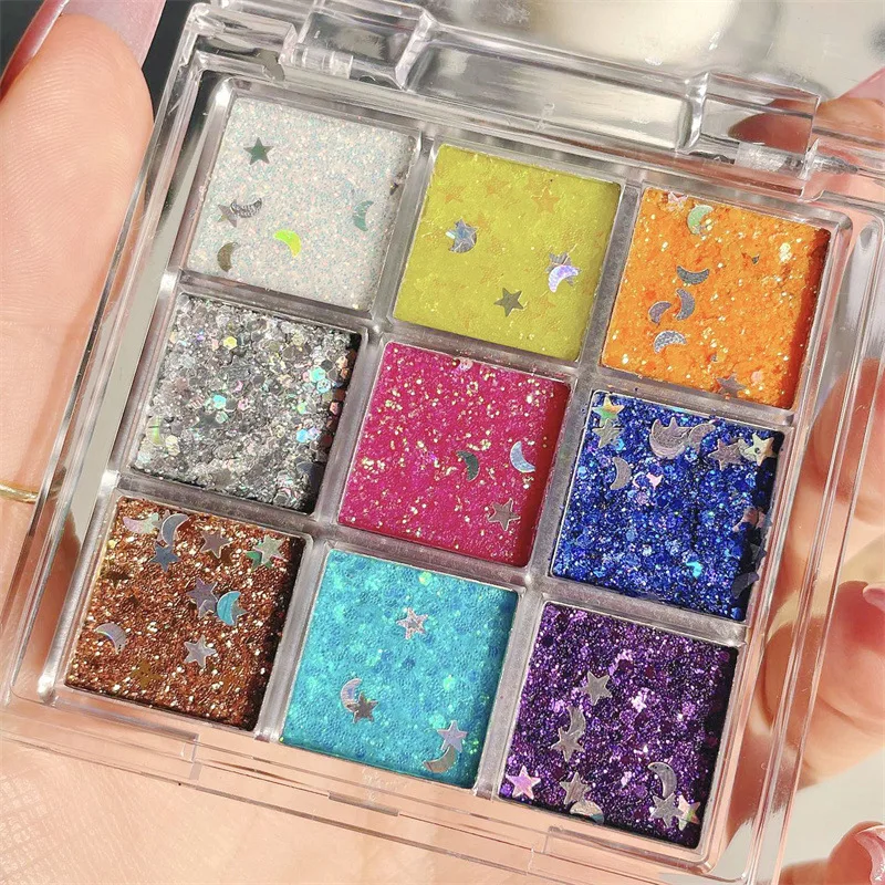 9 شبكات ثلاثية الأبعاد عينيه بريق كريم جل ستار القمر ستار القمر الترتر طقم مكياج مهرجان حفلة العين الوجه الديكور ٪ t