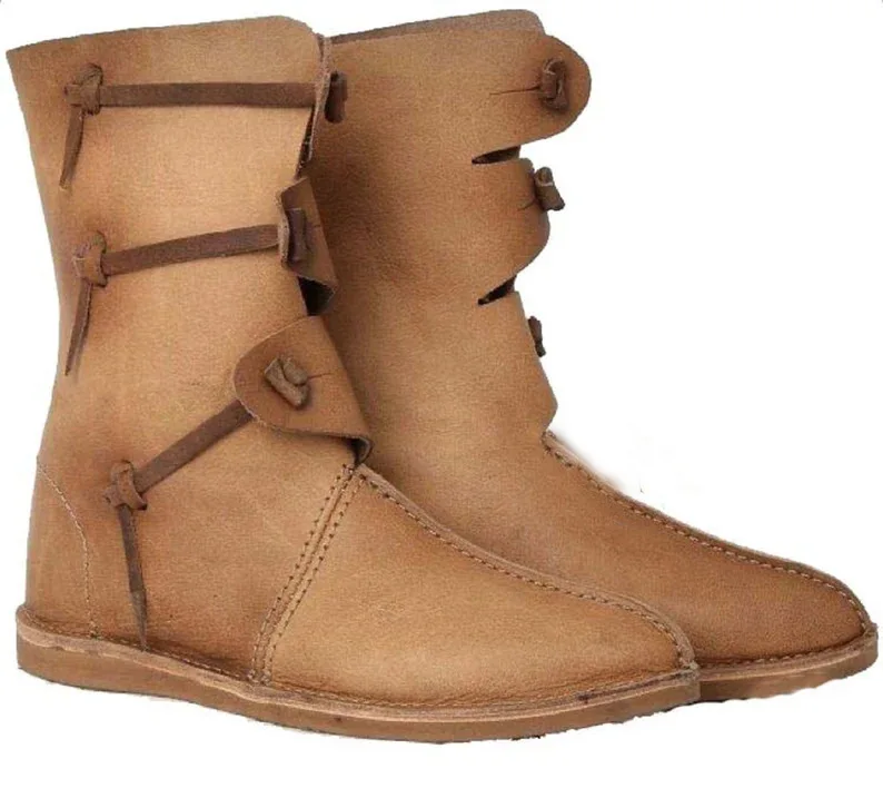 Herren Mittelalterliche Runde Zehenstiefel im Römischen Stil Renaissance PU-Leder Piraten-Cosplay-Stiefel Festival Party Ritter Flache Schuhe 2026 – Detail 3