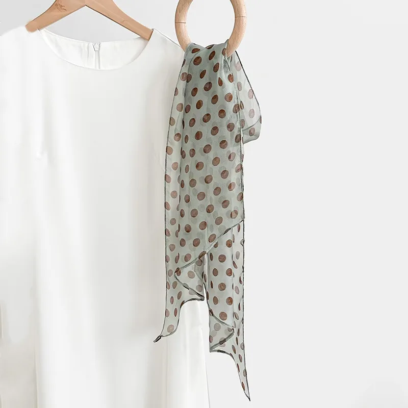 

2026 Classic gray green polka dot print silk neck scarf for women spring summer 100% silk headband bandana scarf hijab