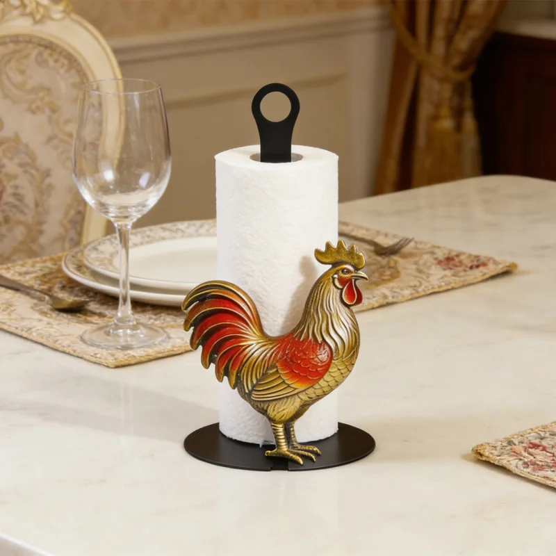 Metal ironwork craft decorative paper towel rack for kitchen storage, tabletop decorative item, decorative accessory