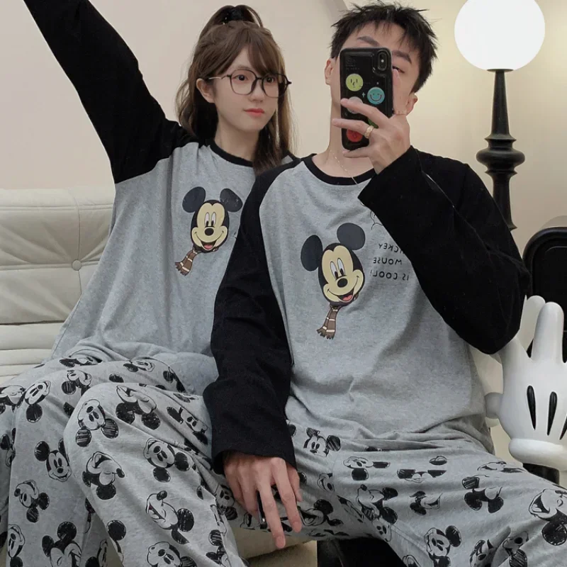 New Disney Mickey Mouse couple pajamas winter cotton long-sleeved trousers casual two-piece cartoon loungewear women\'s pajamas