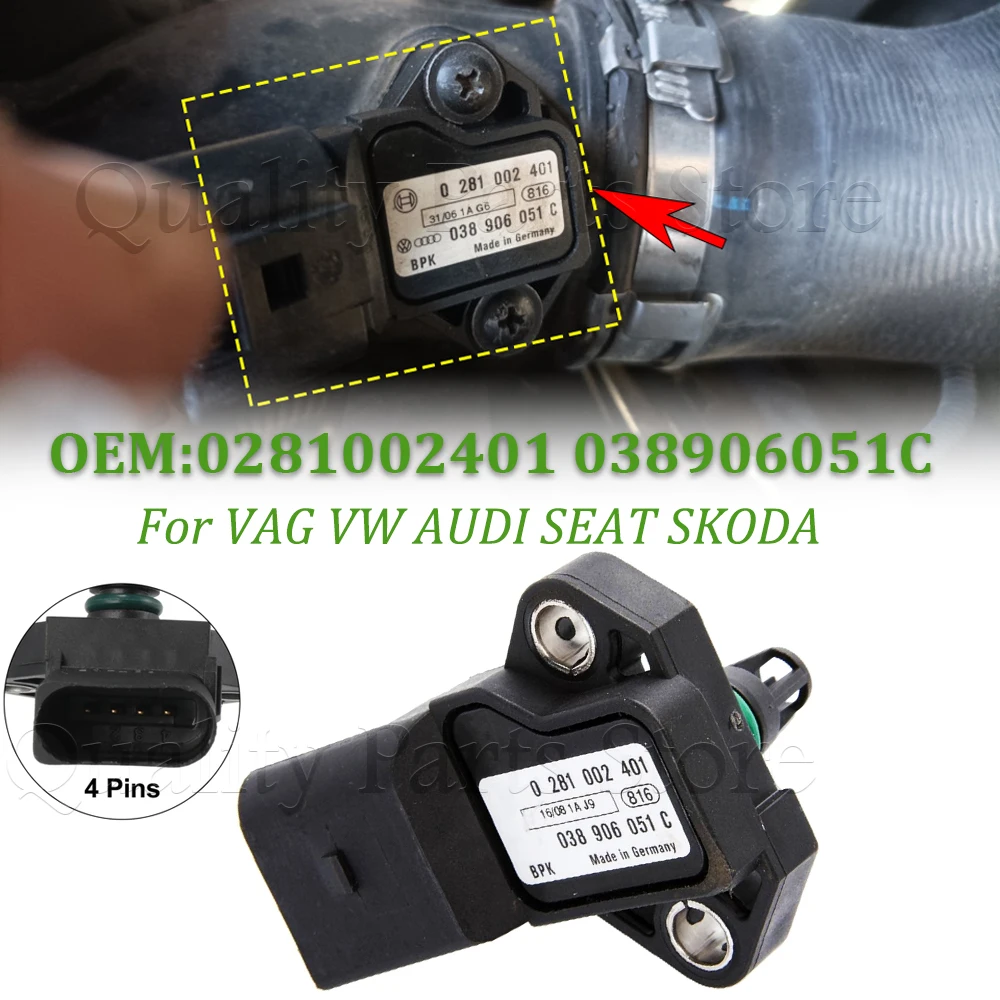 0281002401 038906051C Per VAG VW AUDI SEAT SKODA Auto MAP Boost Collettore Sensore di Pressione Assoluta Nuovo 0 281 002 401 038 906 051 C