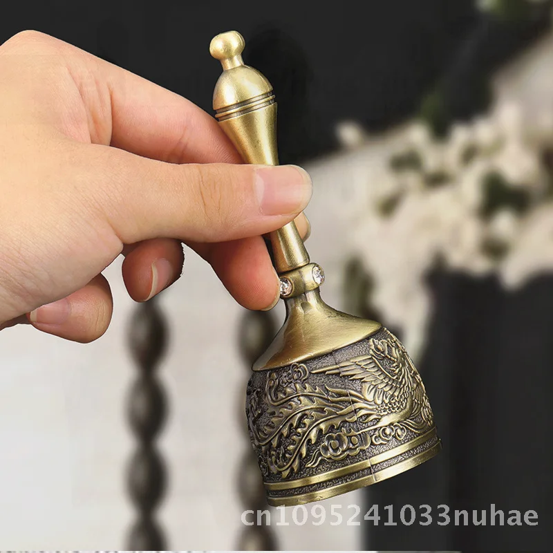 Dragon And Phoenix Hand Bell Ornament with Handle Classical Zinc Alloy Desktop Decoration for School Class Home Restaurant