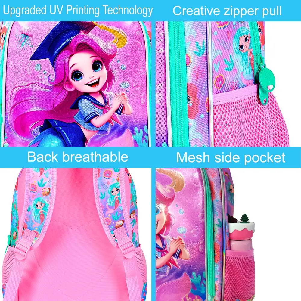 Mochilas de 3 piezas para niñas, mochila para niños de primaria de 16 pulgadas, mochilas escolares preescolares y fiambrera