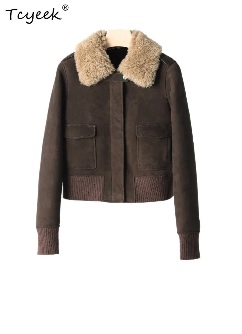 Tcyeek Genuine Merino Shearling Women Coat Short Length Biker Style Clothing Super Soft Warm Winter Jacket Slim Fit Дубленка
