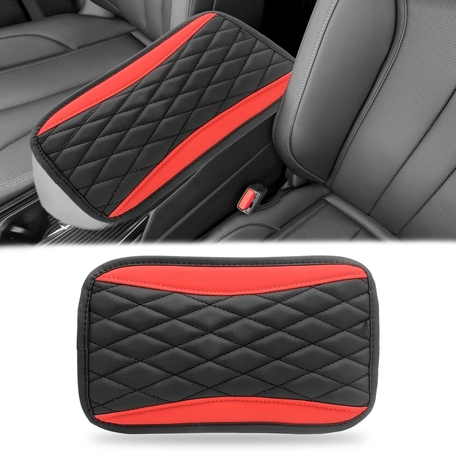 Elegantes Rautenmuster PU-Leder Auto-Mittelkonsolen-Schutzpolster mit Doppeltaschen oder ohne Taschen – Detail 10