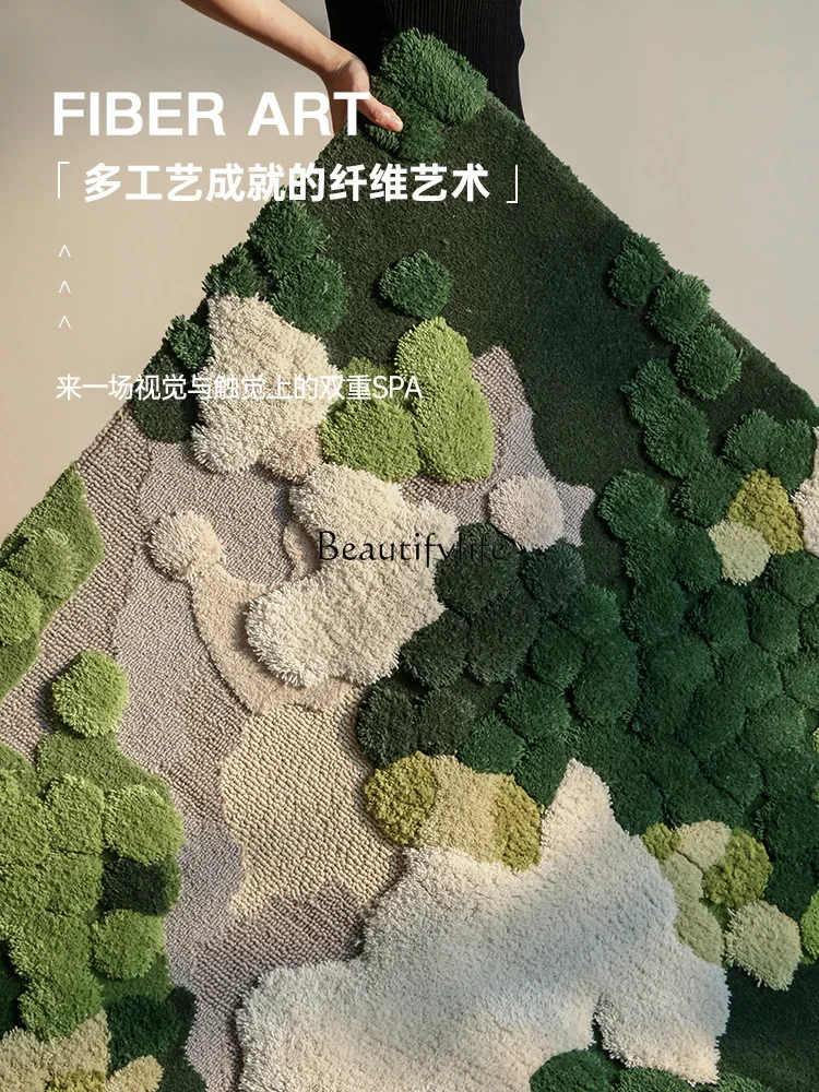 FG40FG40 سجادة خضراء من الصوف لغرفة المعيشة مصنوعة من ألياف السجاد الكبيرة