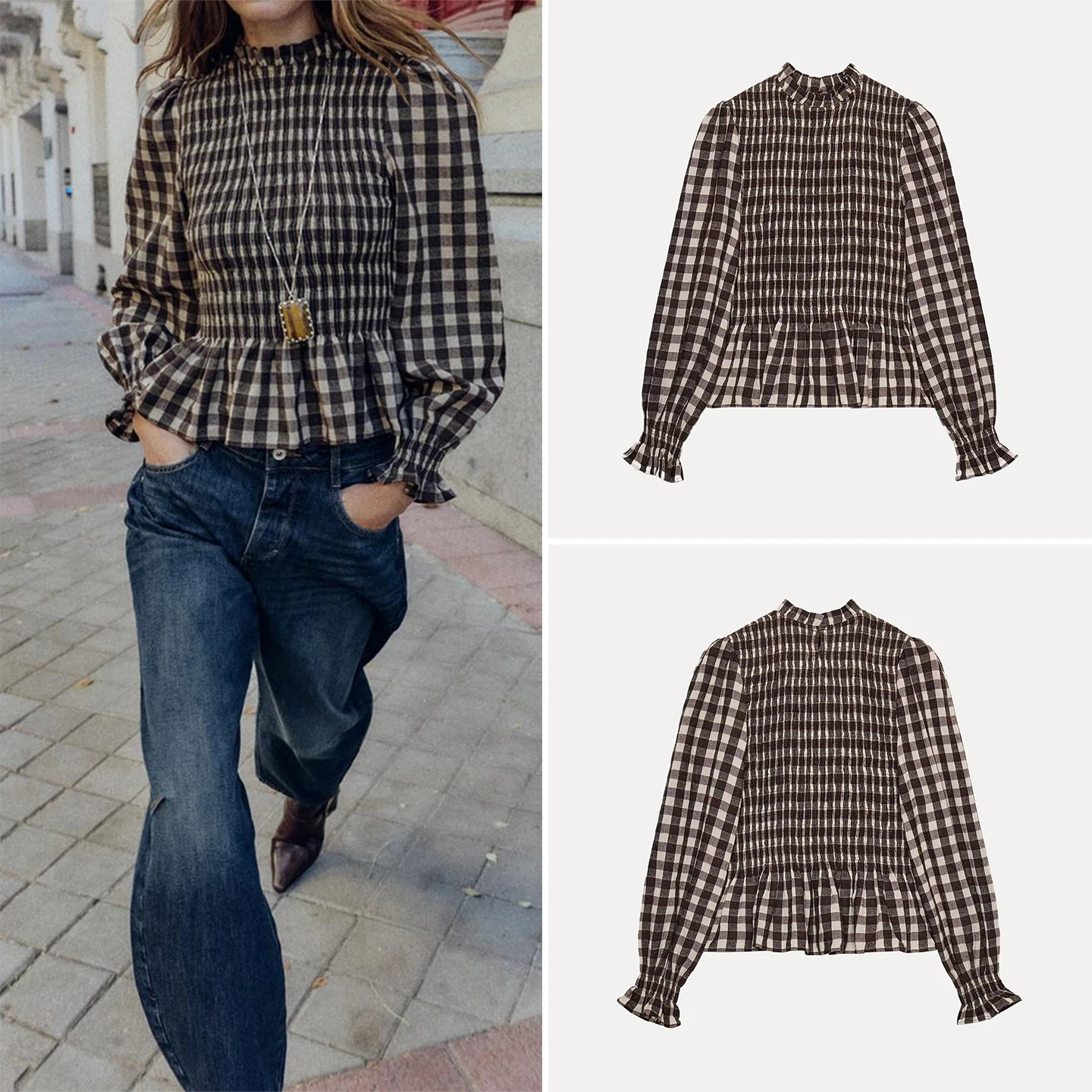 

Faionable Long Sve Women's irt Layered Decorative Honeycomb id Pattern Winter 2025 New Arrival Z Brand
