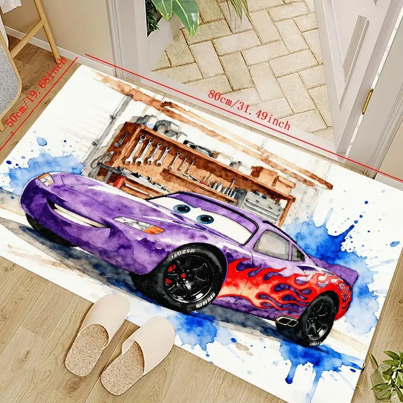 

1 шт. акварельный фиолетовый коврик для гоночного автомобиля с пламенем, тематический коврик для мастерской гаража с героями мультфильмов, нескользящий моющийся ковер для детей и мальчиков