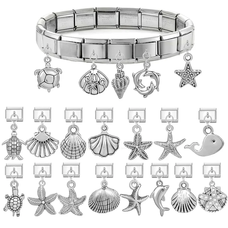 Trendy Shell Starfish Bracelets for Women Stainless Steel Italian Charms Bracelet DIY Valentine's Day Gifts Jewelry