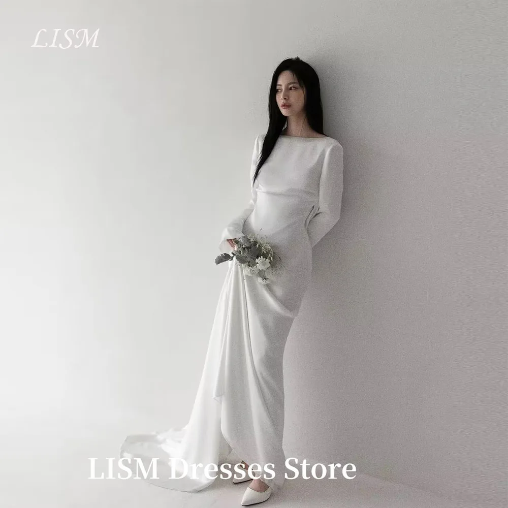 

LISM Simple A-Line Korea Wedding Dresses Photo Shoot Full Sleeves Silk Chiffon Elegant Bridal Gowns웨딩드레스Customized Corsets