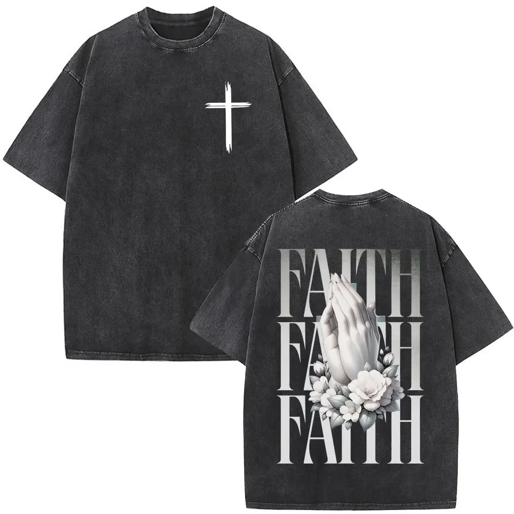 

Christian Jesus Faith Bible Verse Vintage Washed T-shirt Men Women Clothing Fashion Oversized Tshirt Male Casual Cotton T Shirts
