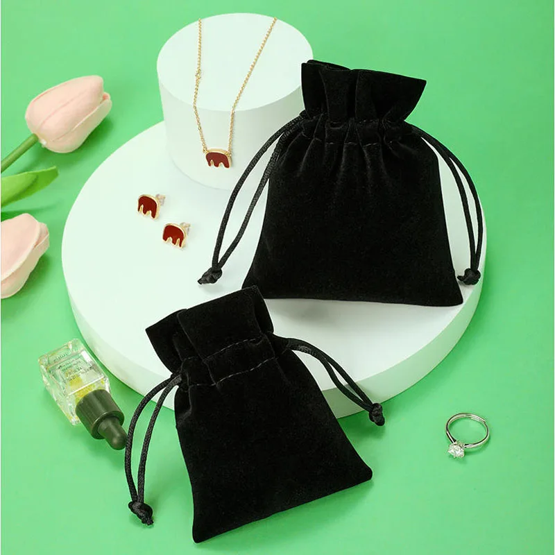 

50pcs/lot 8*10cm 10*12cm High Quality Thickened Plush Velvet Drawstring Bags Gift Packaging Bag Small Jewelry Pouch Logo Print