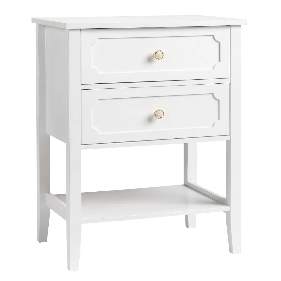 

Wood Nightstand End Side Table with 2 Drawer for Living Room, Bedroom