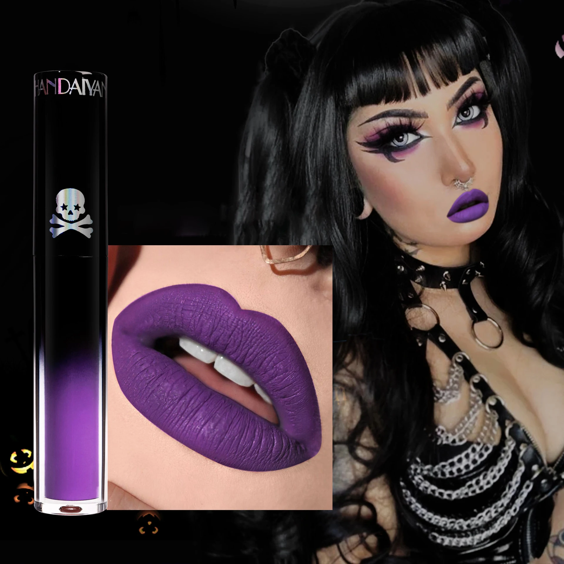Блеск для губ в готическом стиле, крутая долговечная женская помада с антипригарным стаканом, высокий пигментированный черно-фиолетовый глазурь для губ