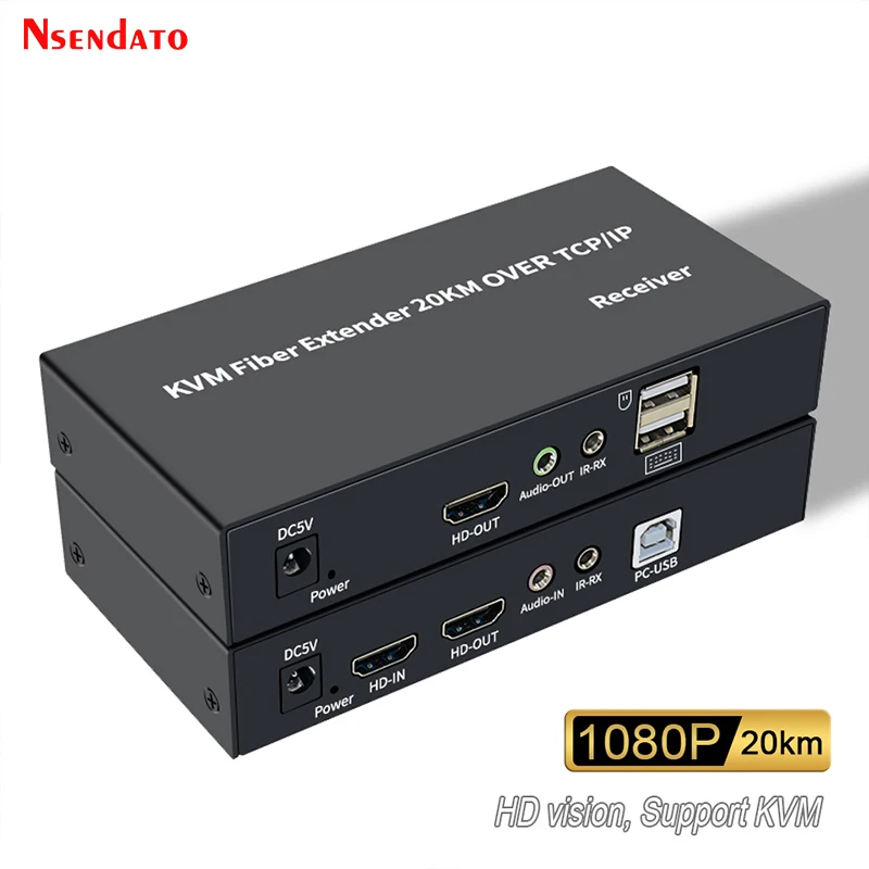 Extensor HDMI KVM de 20Km sobre fibra óptica con USB2.0 SC HDMI a transmisor y receptor AV de fibra óptica extensor HDMI KVM Switch