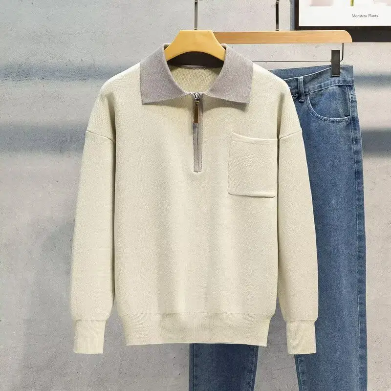 

Высококачественный мужской вязаный свитер с воротником на молнии, универсальный осенне-зимний модный свитер из полиэфирного волокна, средний размер, стандартная посадка