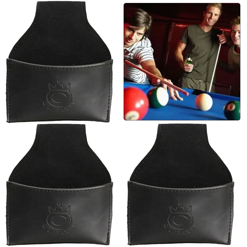 

3Pcs Leather Snooker Chalk Holder Pouch with Clip Waist Hanging Billiards Accessories