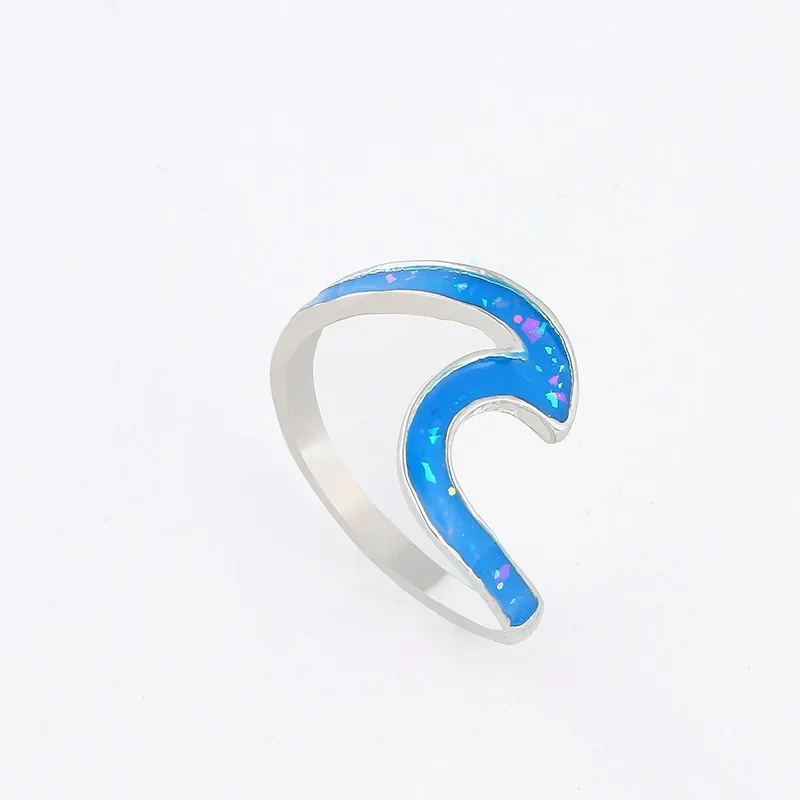 Geometric Waves Imitation Opal Rings Colorful Enamel Bohemian Statement Cocktail Rings Jewelry Wedding Party Gift Custom Jewelry